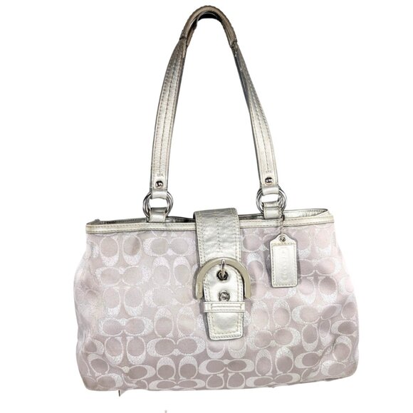 SOLD Coach Silver Lynn Canvas Jacquard Leather Soho Flap Y2K Satchel F18912 - Picture 1 of 11